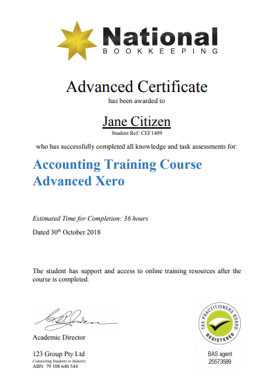 Xero Advanced Certificate from National Bookkeeping